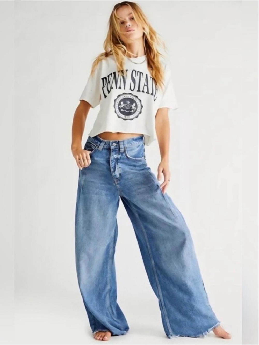 We The Free Light Blue High-Rise Wide Leg Jeans